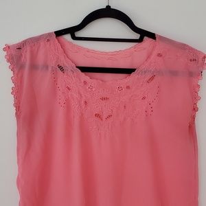 Vintage Bright Pink Sleeveless Lace Blouse